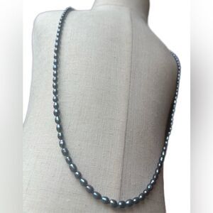 Silvery blues, greens & purples dainty oval 13” pearl strand necklace